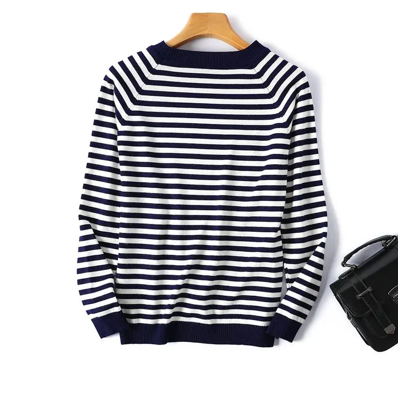 Autumn-Winter Long-Sleeve Striped Pullover