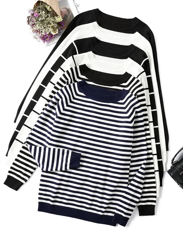 Autumn-Winter Long-Sleeve Striped Pullover