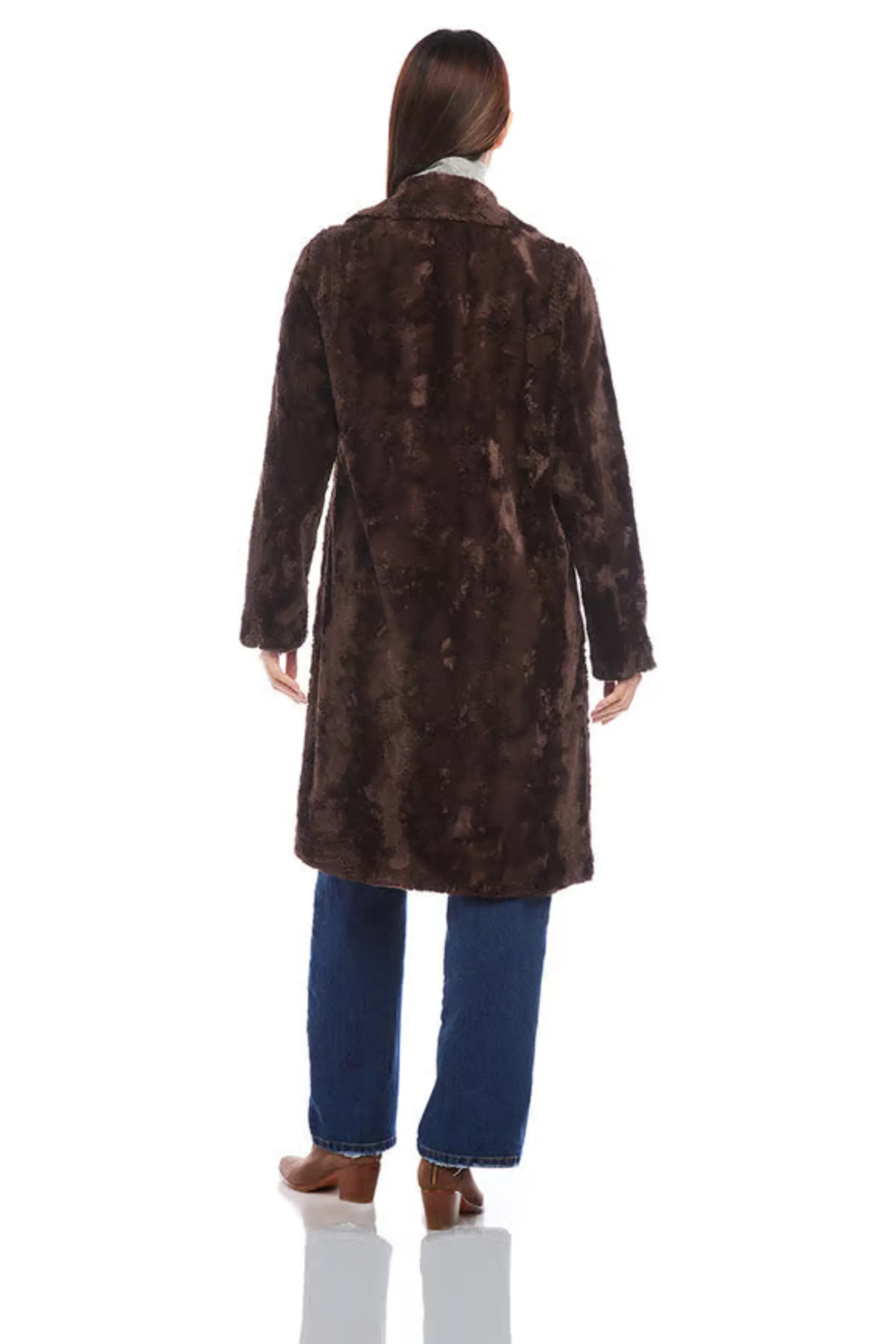 Faux Fur Button Front Coat [Brown-3L96006]