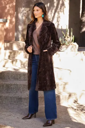 Faux Fur Button Front Coat [Brown-3L96006]