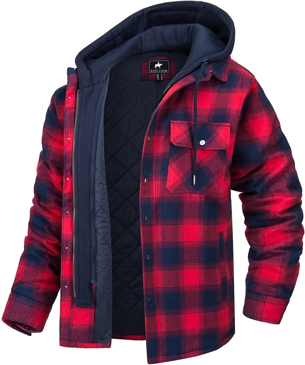 West Louis Flannel Shirt Jacket with Removable Hood